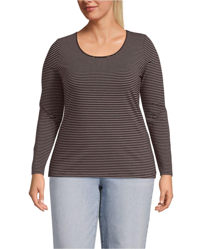 Plus Size Lightweight Jersey Skimming Long Sleeve Scoop Neck T-shirt
