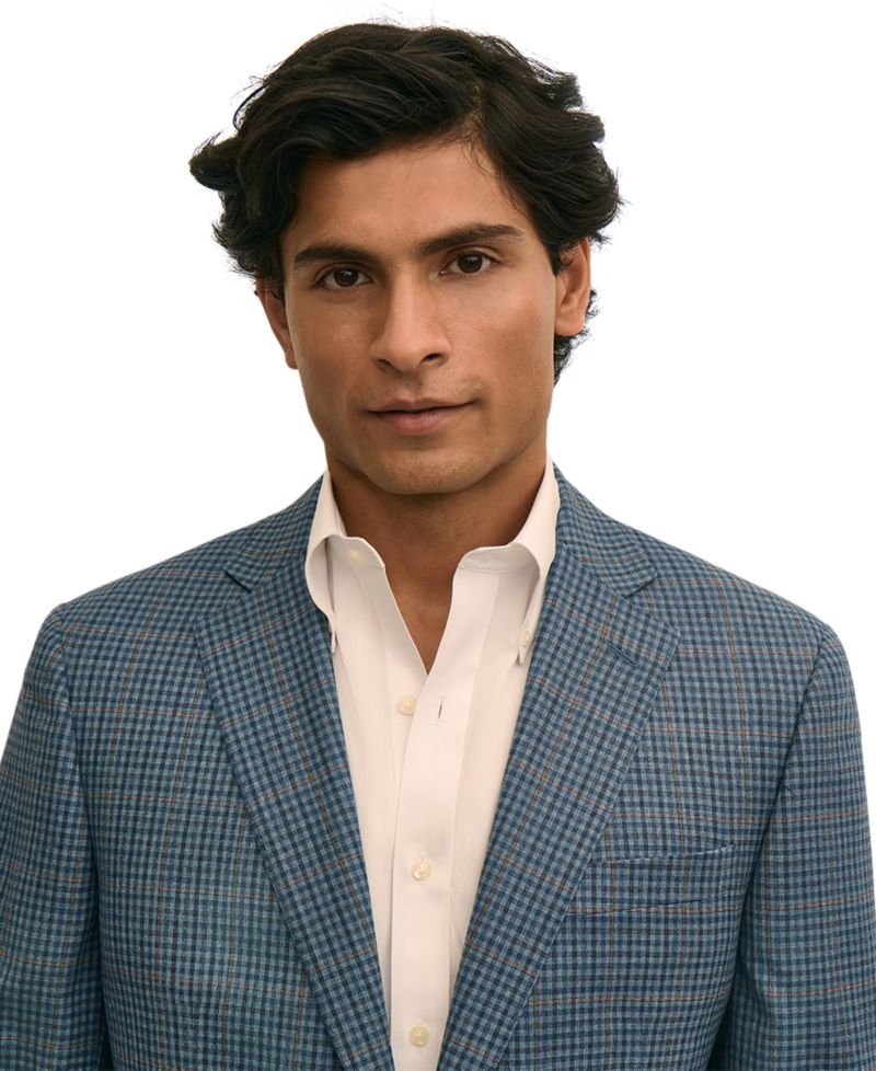 Мужской клетчатый блейзер классического кроя из стрейчевой ткани Brooks Brothers
