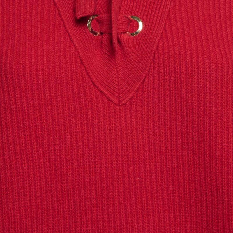 Women's Pre-Owned Zadig and Voltaire Red Rib Knit Lace-Up Kassy Lc Sweater