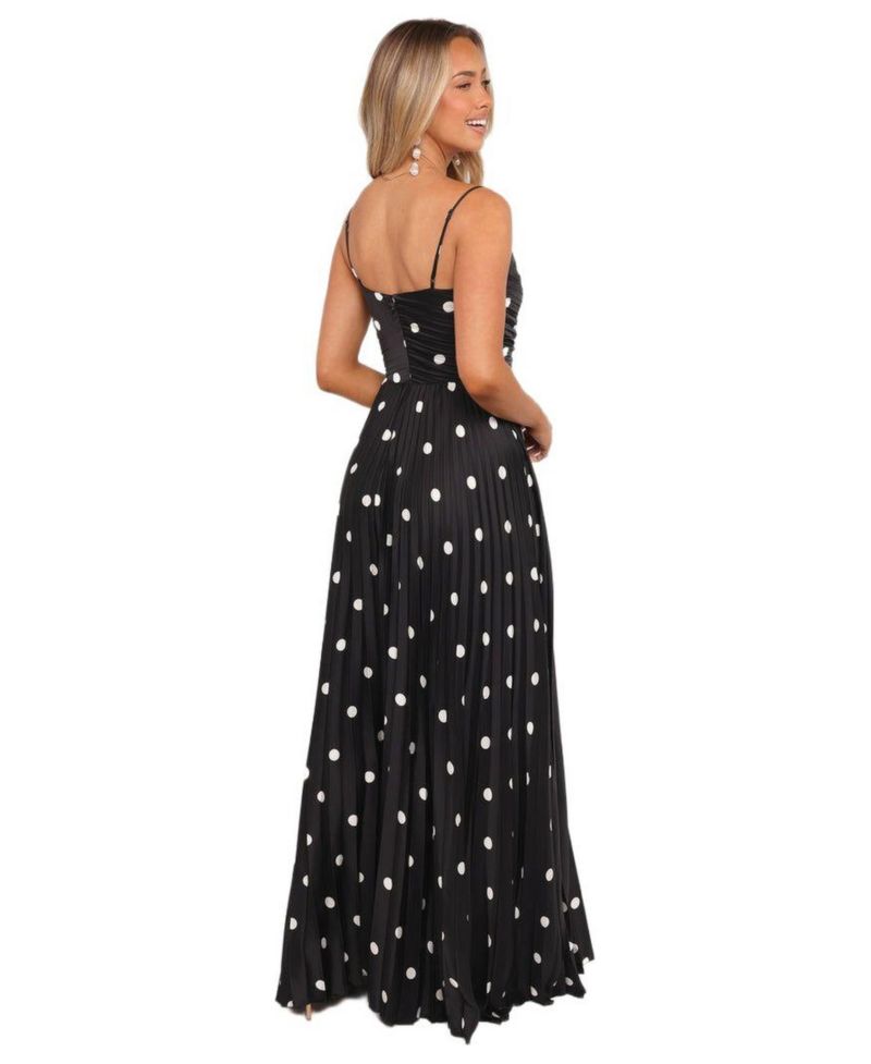 Women's Naira Pleated Maxi Dress - Black Polka Dot