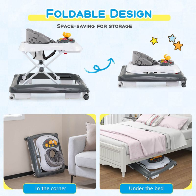 Foldable Baby Walker with 3 Adjustable Heights Comfy Padded Seat