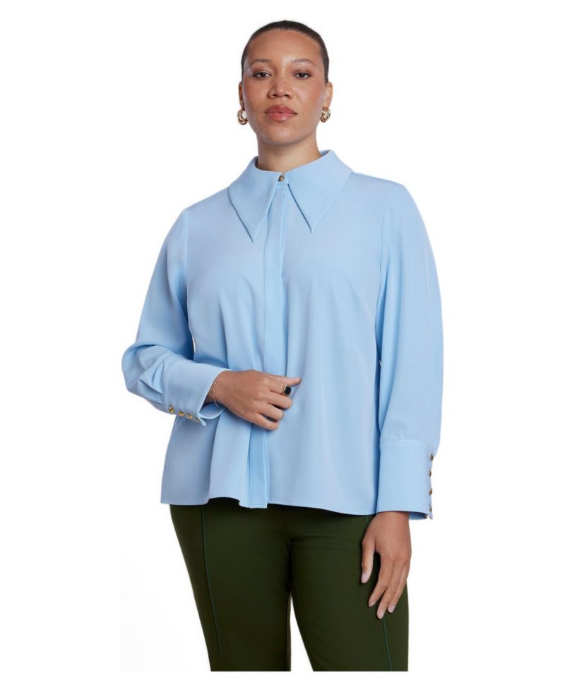 Women's Pointed Collar Button Up Shirt