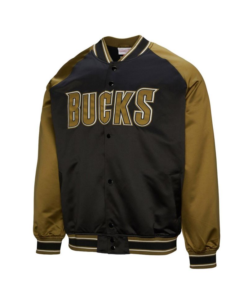 Men's Olive/Black Milwaukee Bucks Clutch Satin Raglan Full-Snap Jacket
