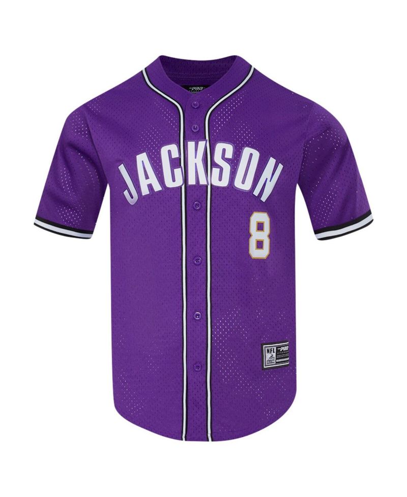 Men's Lamar Jackson Purple Baltimore Ravens Mesh Button-Up Baseball Jersey
