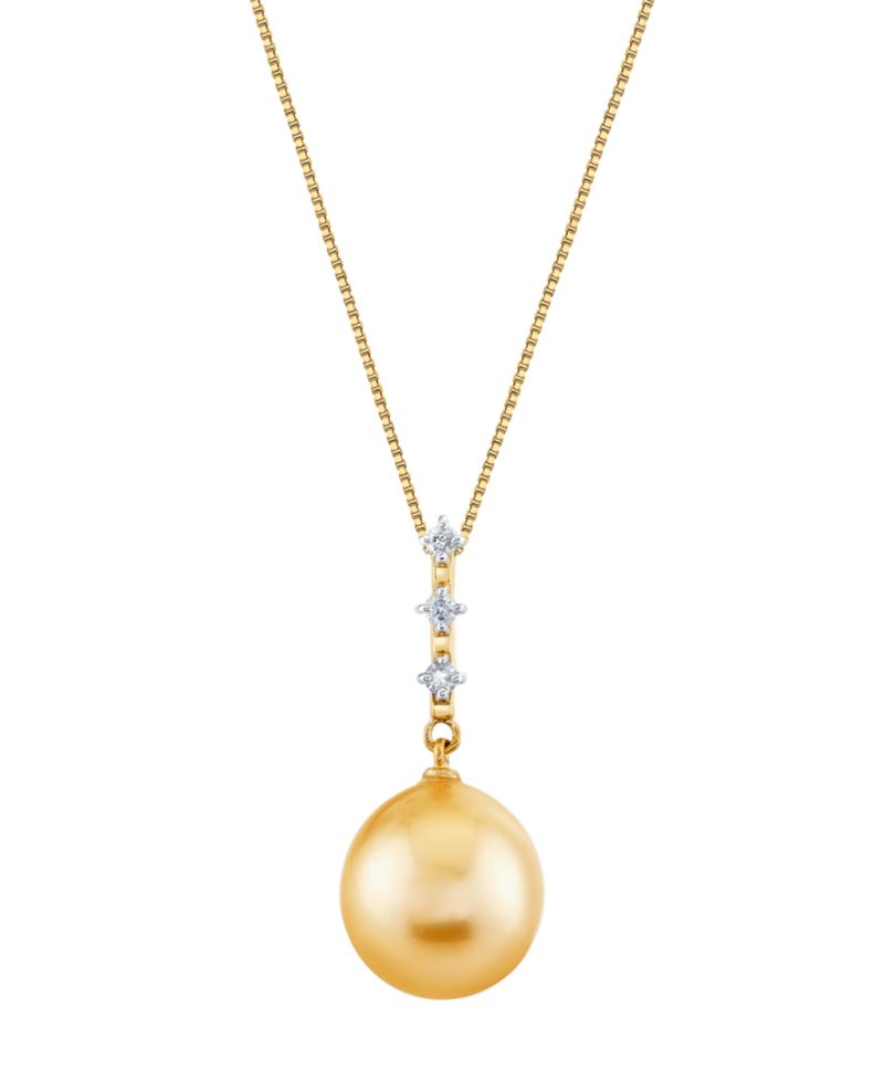 Cultured Golden South Sea Pearl (11mm) & Diamond Accent Pendant Necklace in 10k Yellow Gold