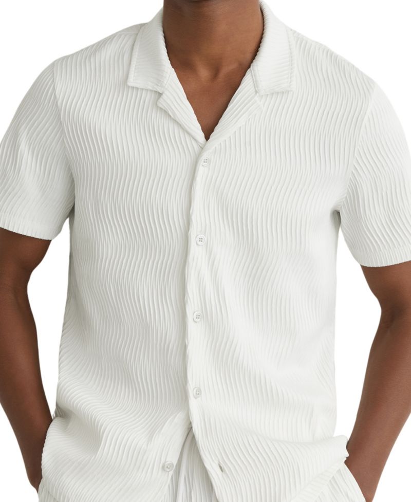 Men's Aleo Textured-Wave Cuban-Collar Shirt