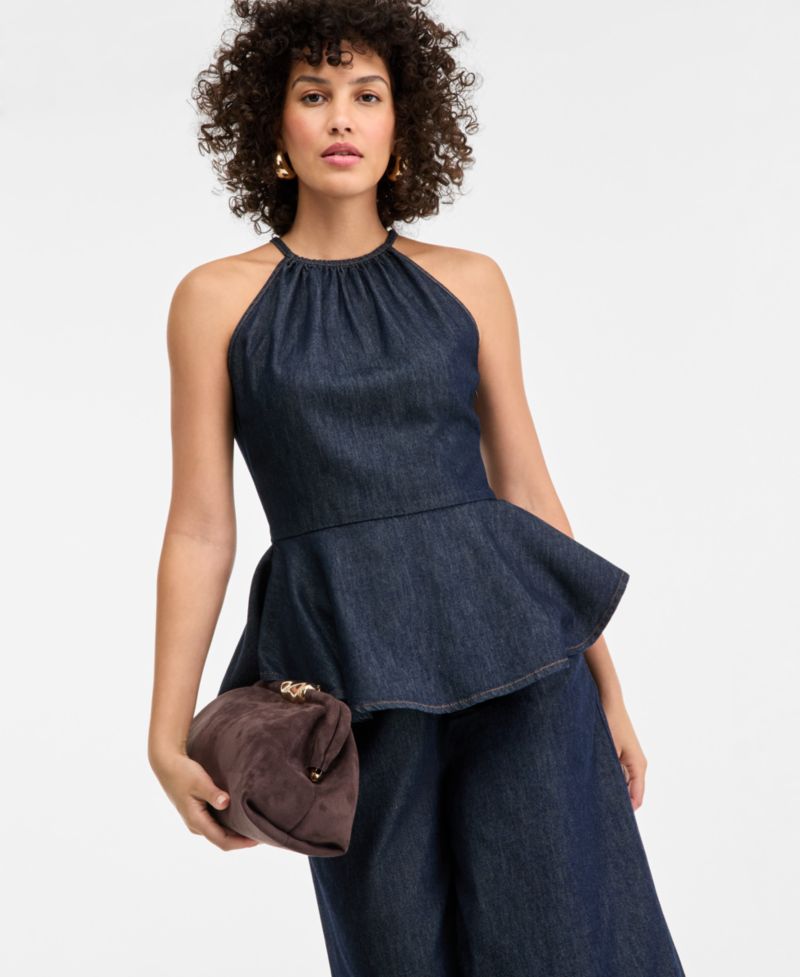 Women's Cropped Denim Wide-Leg Pants
