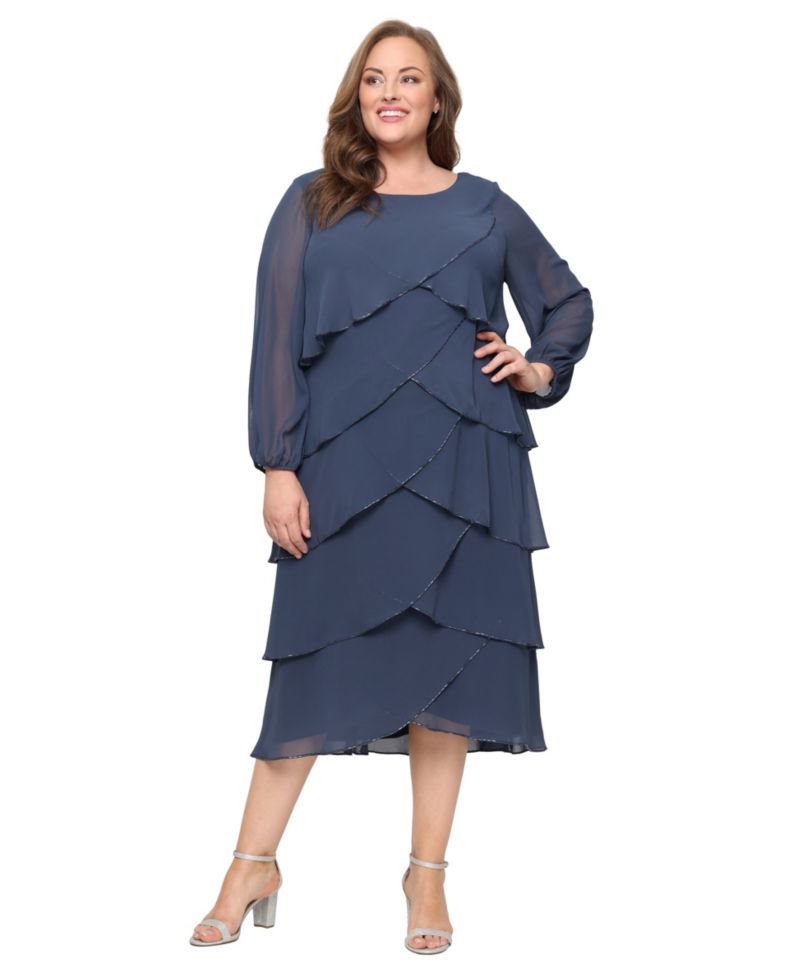 Plus Size Tiered Chiffon A-Line Dress