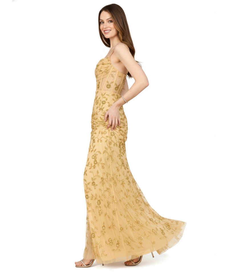 Women's Beaded Corset Gown with Slit