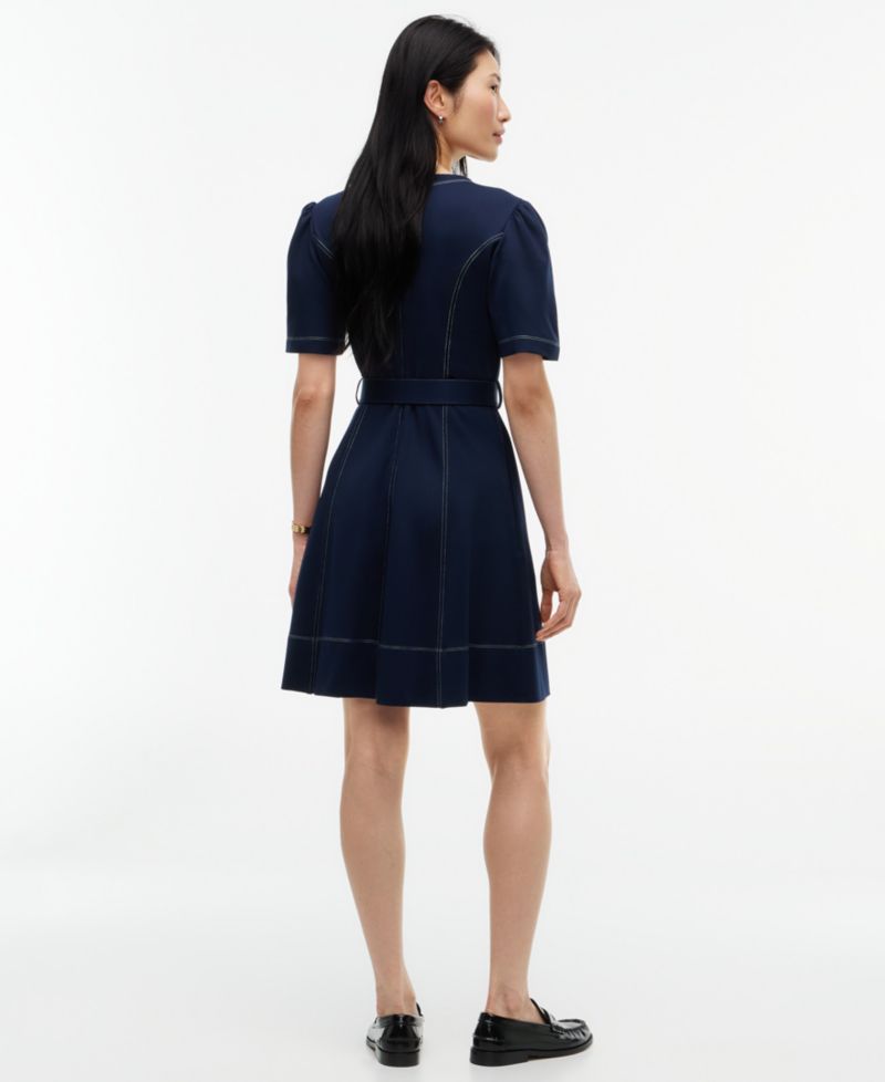 Women's Top Stitch Ponte Short-Sleeve Crewneck Mini Dress
