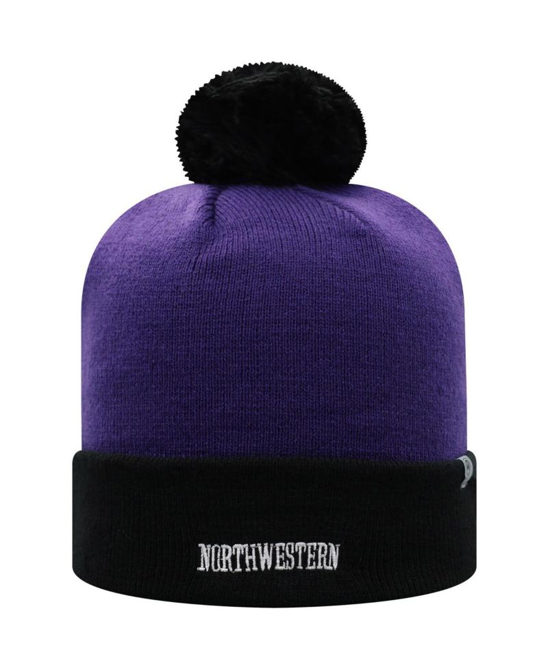 Men's Purple and Black Northwestern Wildcats Core 2-Tone Cuffed Knit Hat with Pom