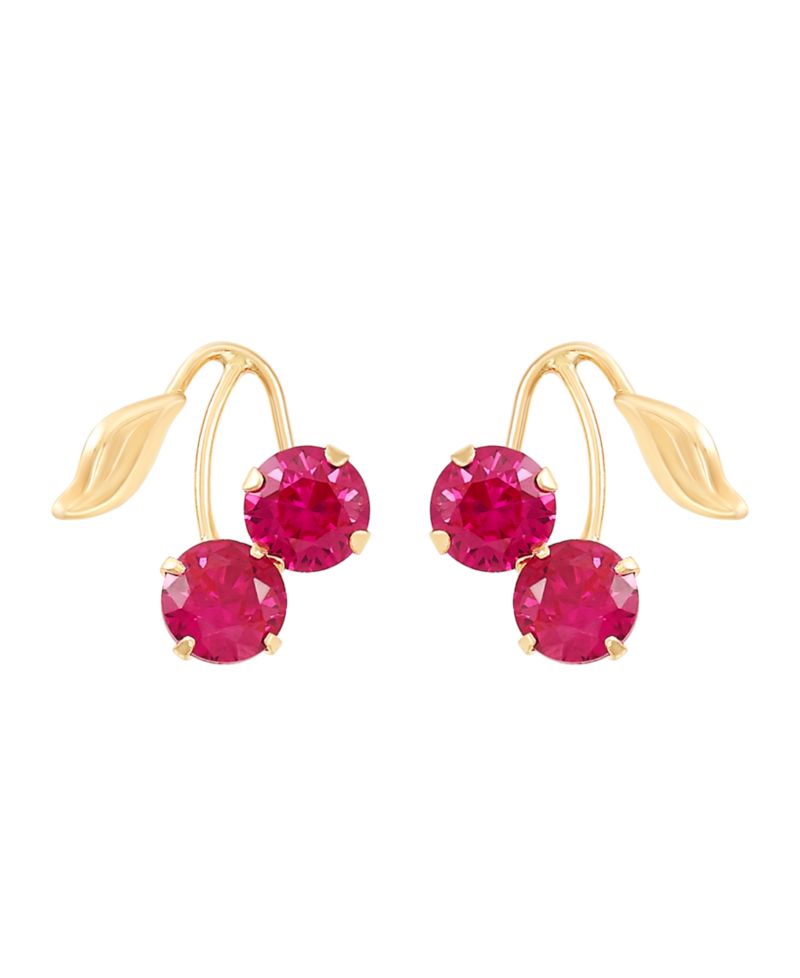 Lab-Grown Ruby (1-1/3 ct. t.w.) Button Cherry Leaf Earrings in 10k Yellow Gold