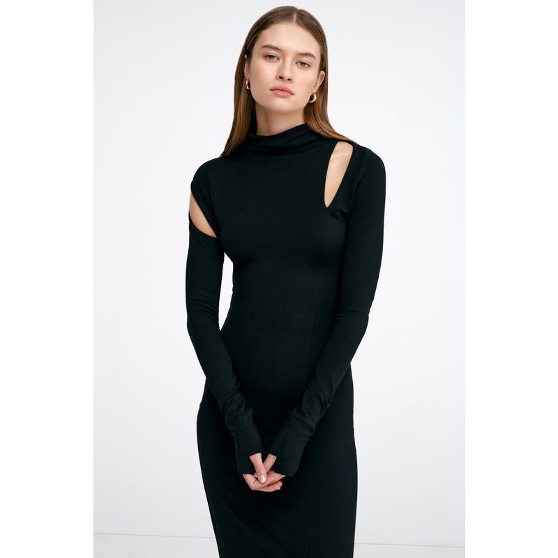 Women's Park Mock-Neck Cutout Thumbhole Side-Slit Casual Midi Dress