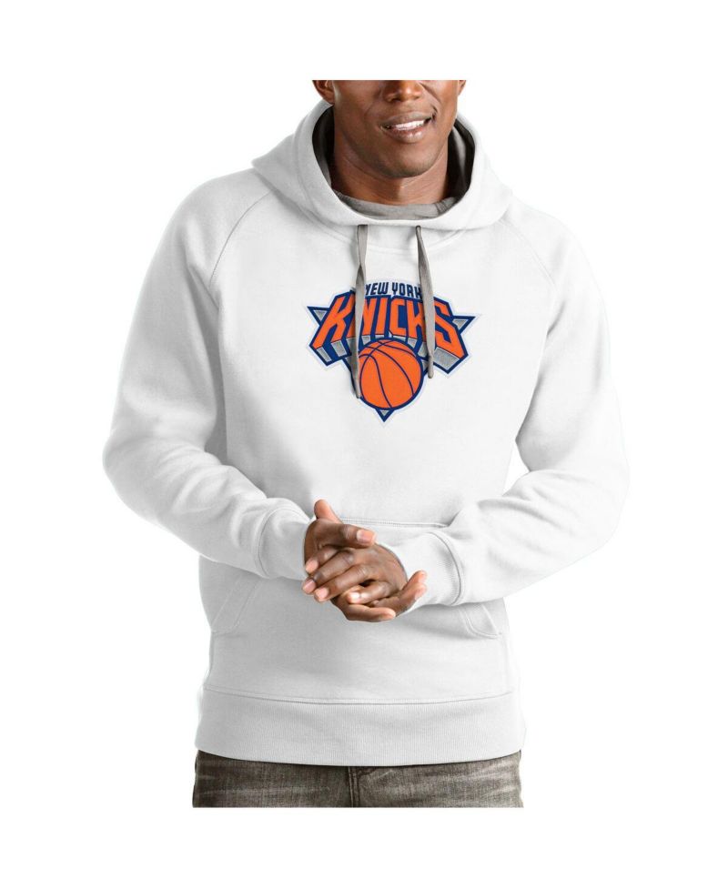 Men's White New York Knicks Team Logo Victory Pullover Hoodie