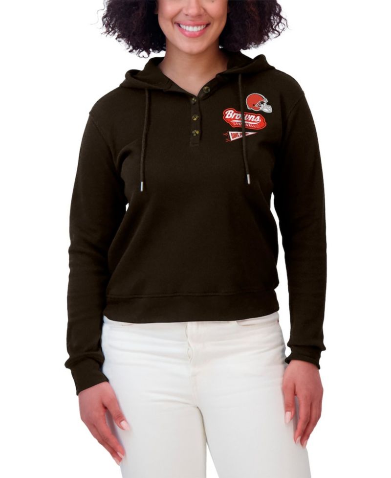 Women's Brown Cleveland Browns Waffle-Knit Pullover Hoodie