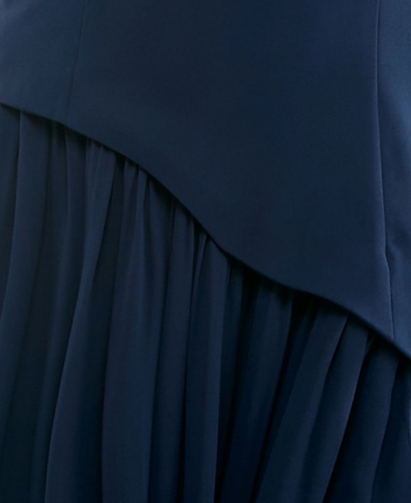 Juniors' Strapless Asymmetrical Corset-Inspired Chiffon Gown