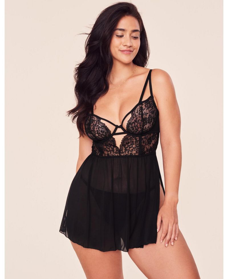 Plus Size Rae Unlined Babydoll and G-String Set Lingerie