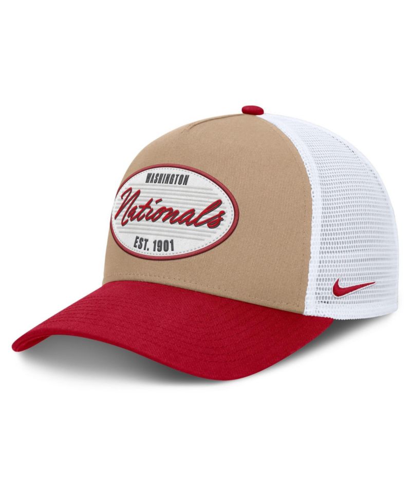 Men's Khaki/Red Washington Nationals Rise A-Frame Trucker Adjustable Hat