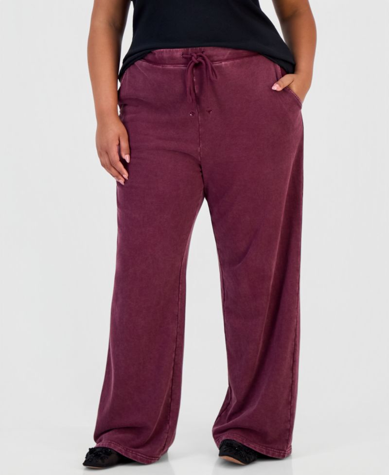 Petite Faux-Denim French Terry Wide-Leg Pants