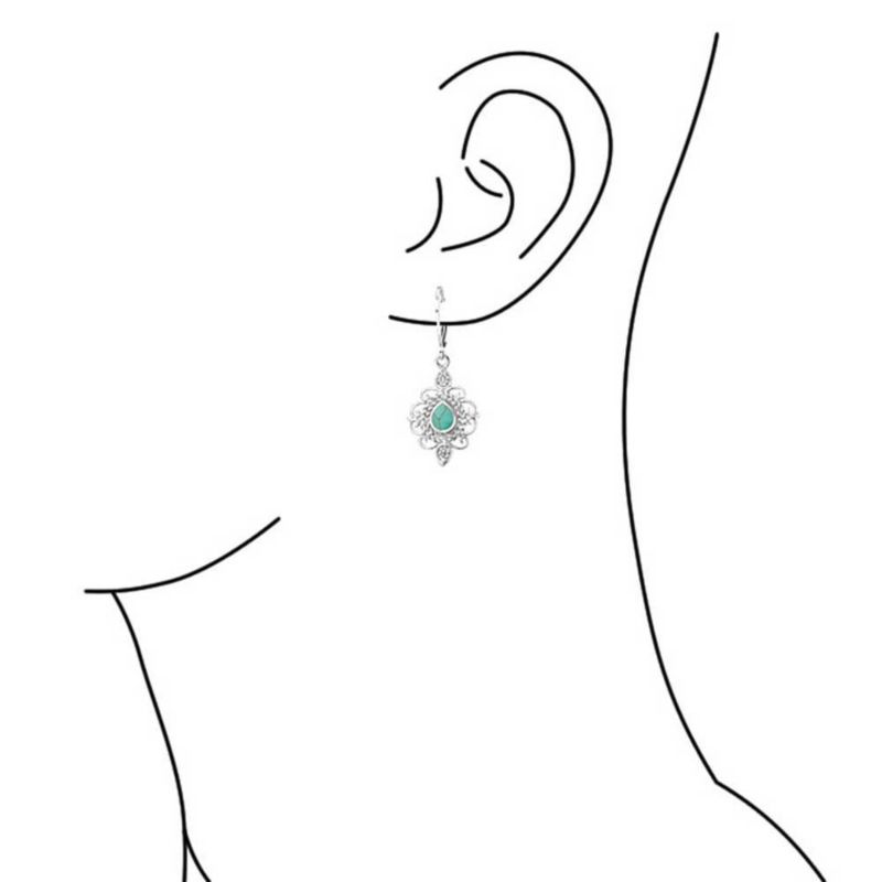 Vintage Style Filigree Turquoise Dangle Earrings Lever Back Sterling Silver