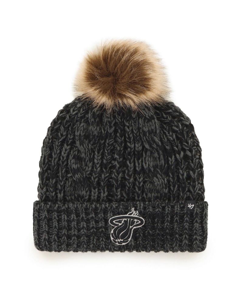 Women's Black Miami Heat Meeko Cuffed Knit Hat with Pom