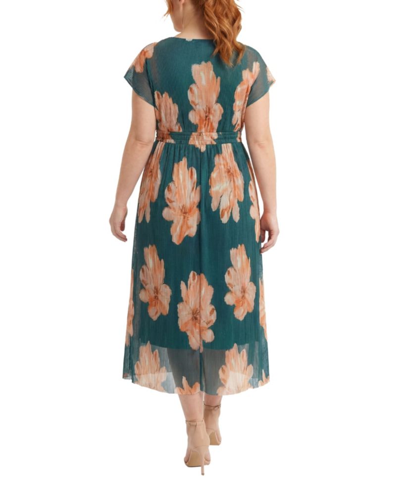 Plus Size Pleated Surplice-Neck Fit & Flare Dress