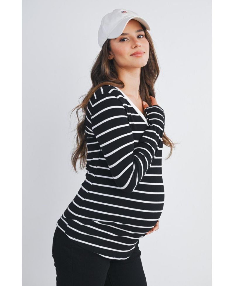 Maternity Striped V Neck Long Sleeve Top