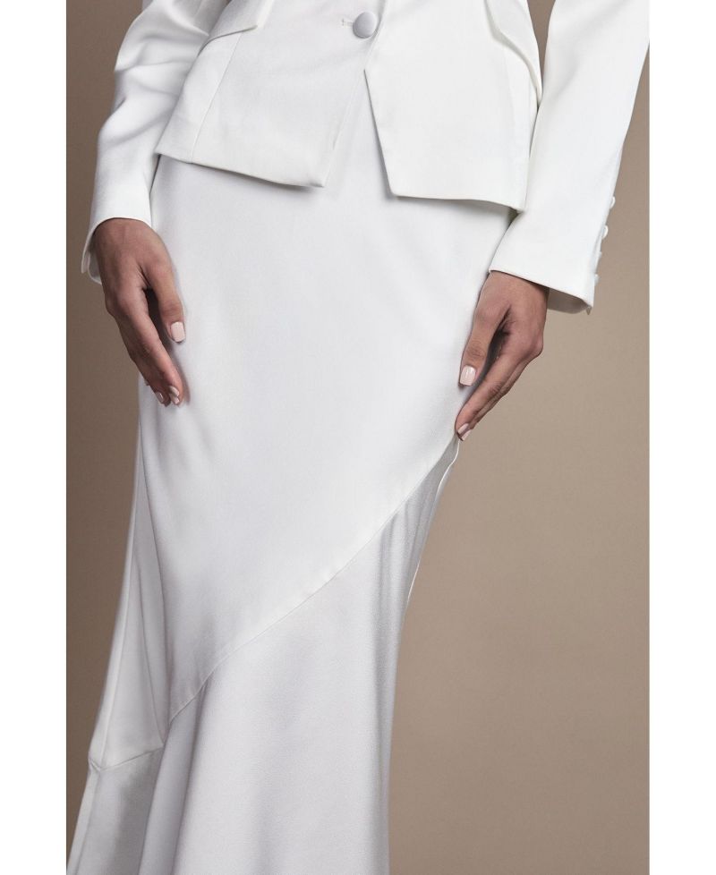 Women's Satin Side-Split Fitted Midi Skirt