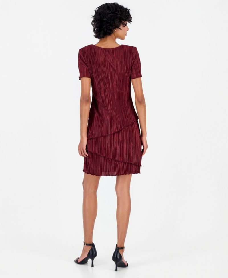 Petite V-Neck Tiered Short-Sleeve Sheath Dress