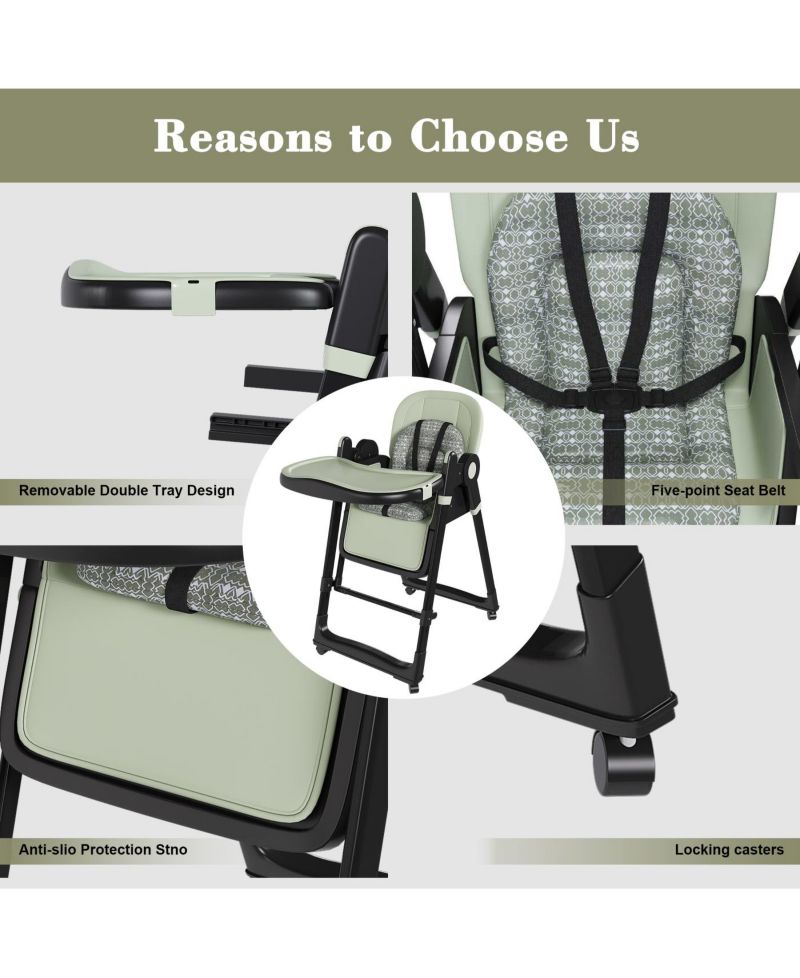 Convertible Baby High Chair to Rocker with 5-Point Harness (Dark Green