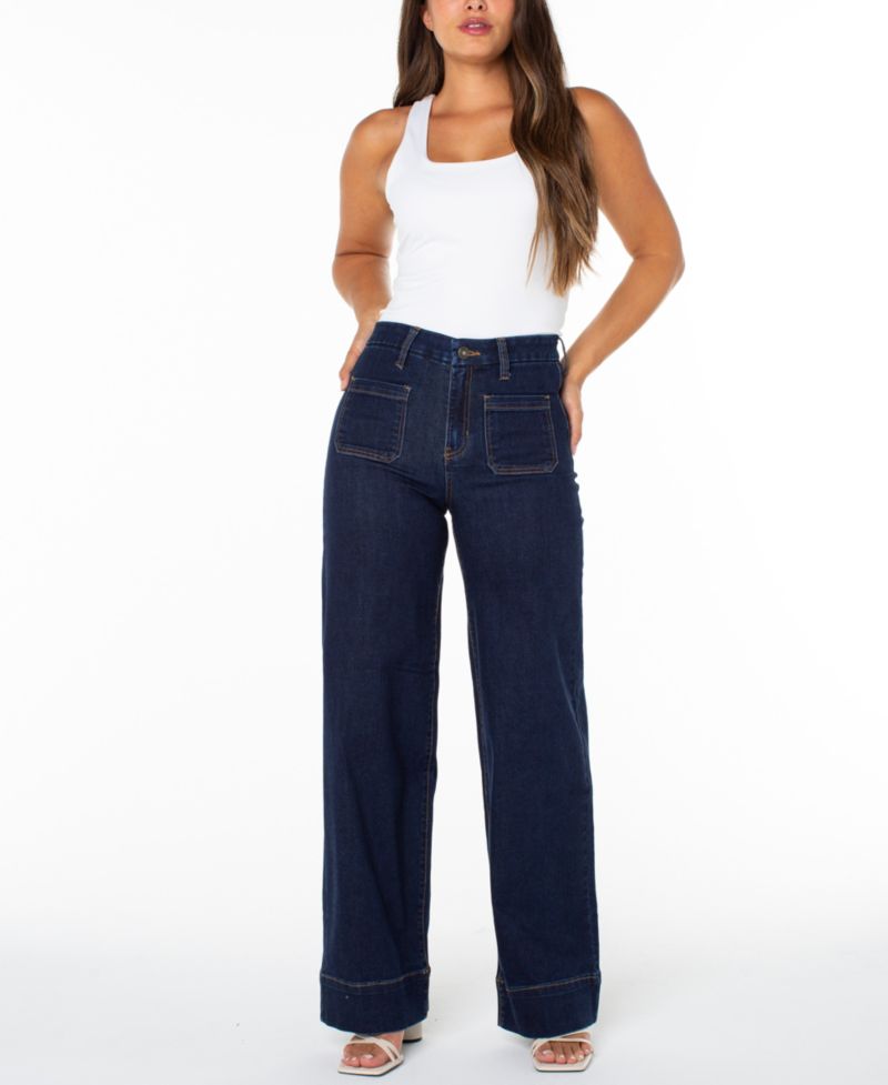 Juniors' High-Rise Wide-Leg Patch-Pocket Jeans