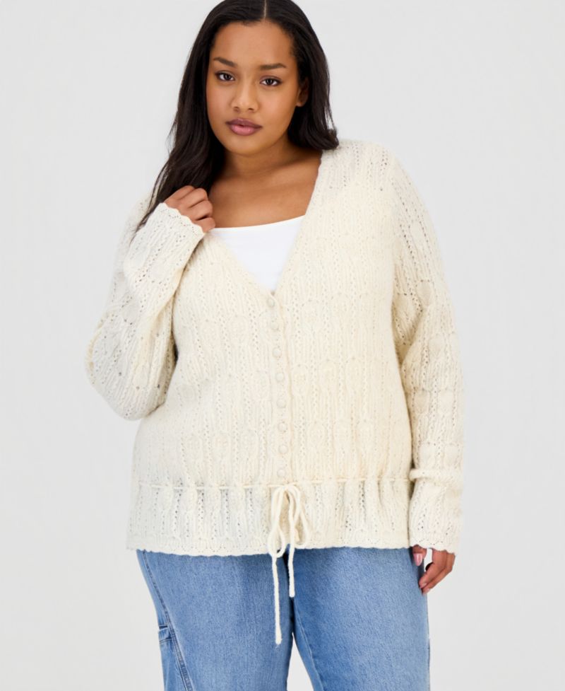 Petite Femme Peplum Tie-Waist Cardigan
