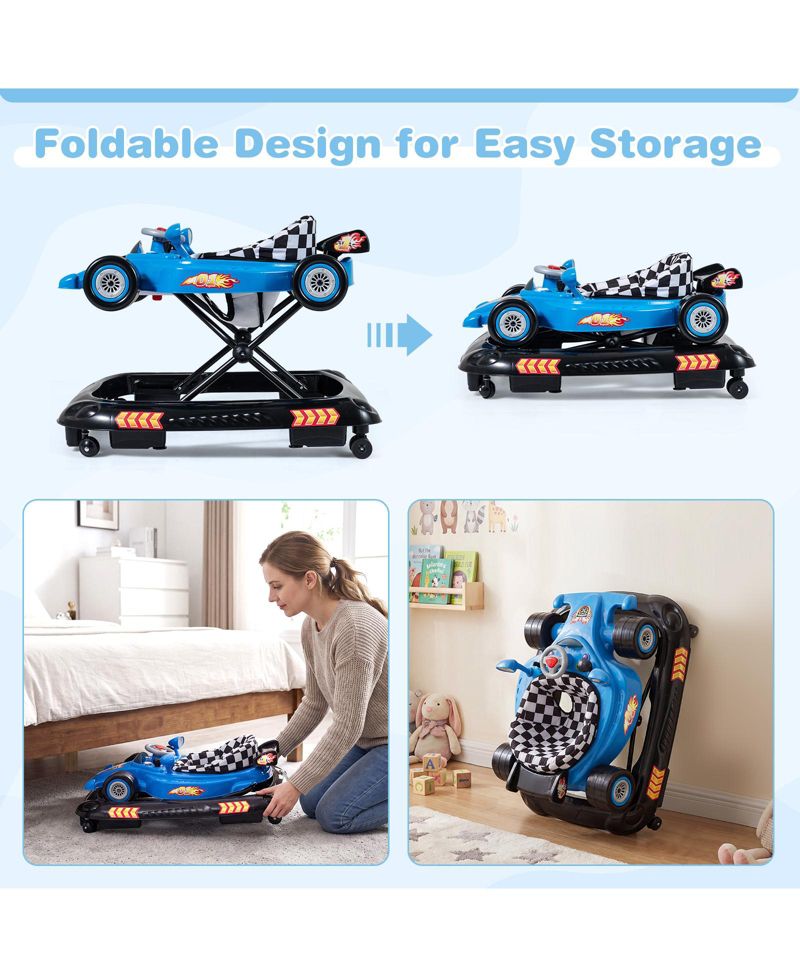 4-in-1 Foldable Baby Walker, Adjustable-Height, 4-Mode