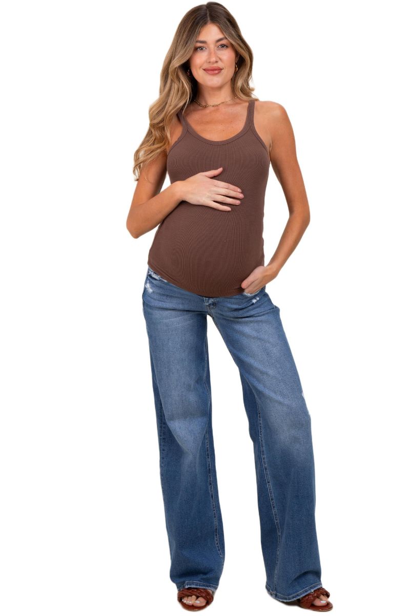 Women's Blue Lightly Distressed Wide Leg Jeans