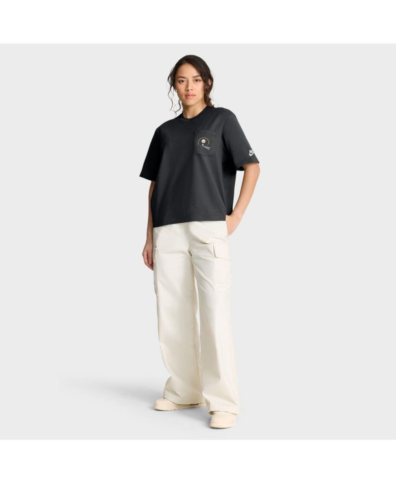 Women's Black Pittsburgh Steelers Rewind Pocket Boxy T-Shirt