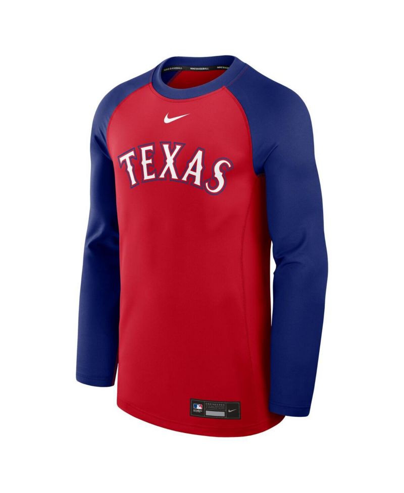 Men's Red/Royal Texas Rangers Authentic Collection Game Time Raglan Performance Long Sleeve T-Shirt