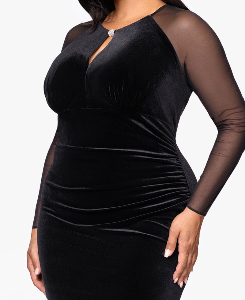 Plus Size Velvet Mesh Gown