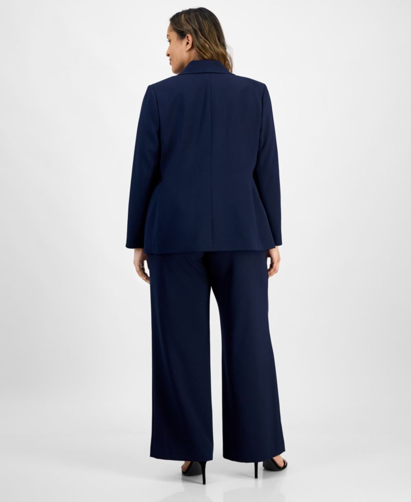 Plus Size Single-Button Crepe Blazer & Wide-Leg Pants