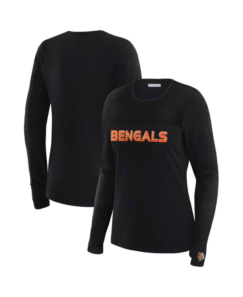 Women's x Gracie Hunt Black Cincinnati Bengals Mesh Panel Long Sleeve T-Shirt