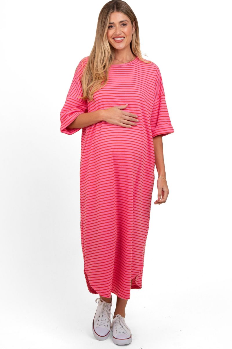 Women's Fuchsia Striped Terry Maxi Dress