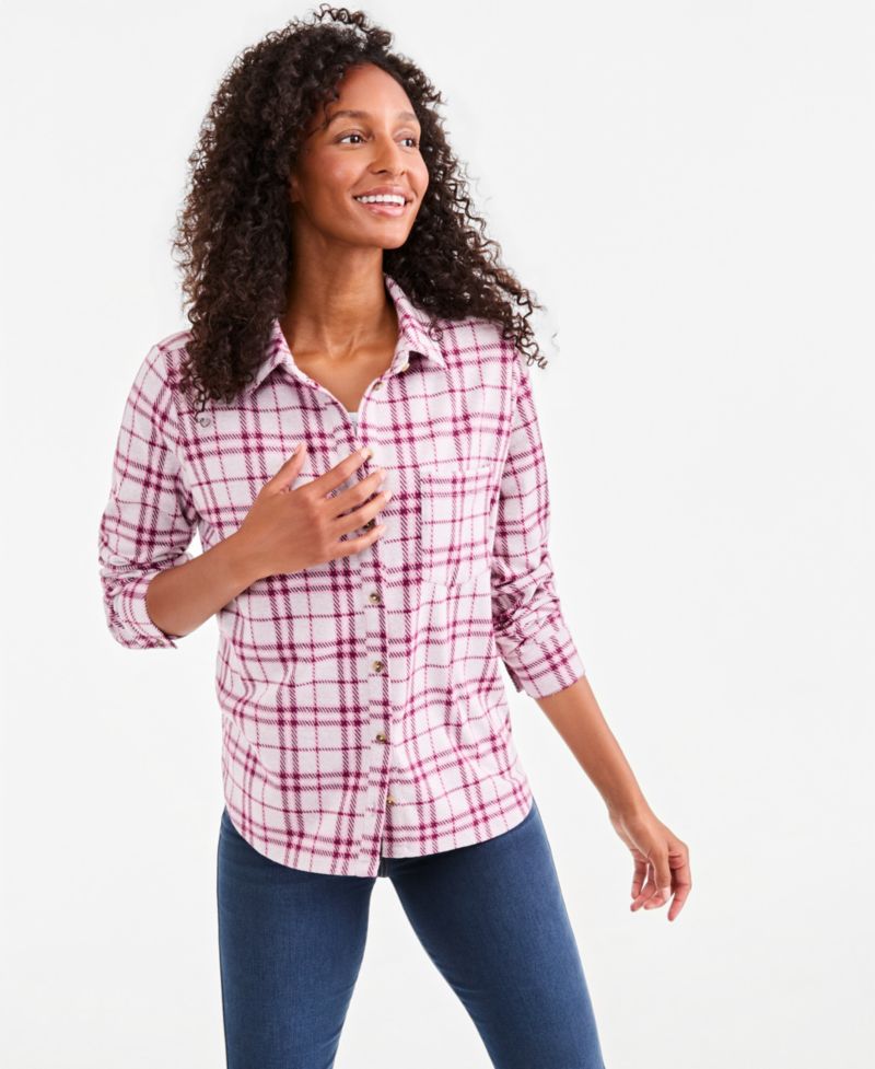 Women's Plaid Flannel Knit Shacket