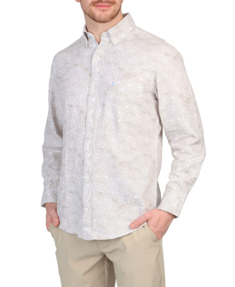 Big & Tall Batik Printed Linen Blend Long Sleeve Shirt