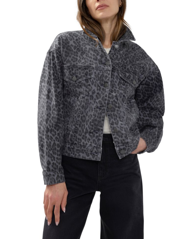 Women's Short Leopard-Print Denim Jacket