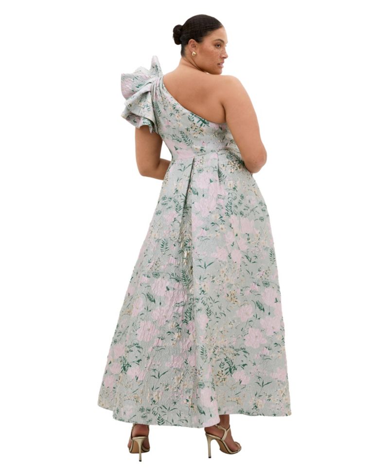 Plus Size Enchanting One-Shoulder Floral A-Line Maxi Dress