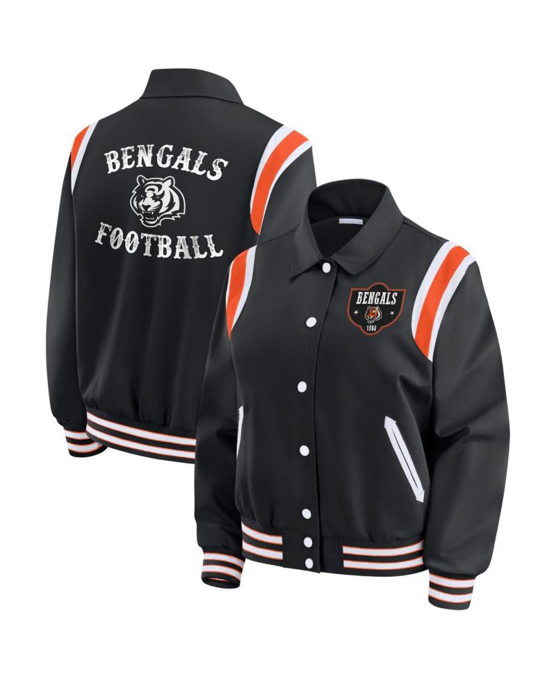 Women's Black Cincinnati Bengals Varsity Lightweight Full-Snap Jacket