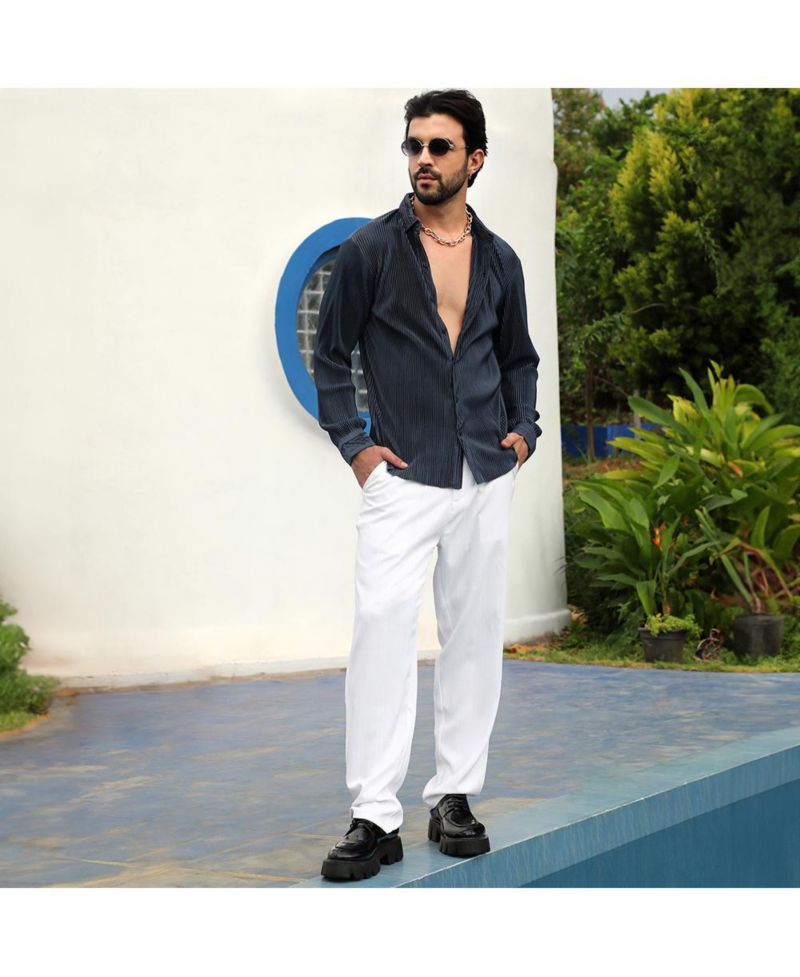 Men's Navy Blue Pleat-Creased Shirt