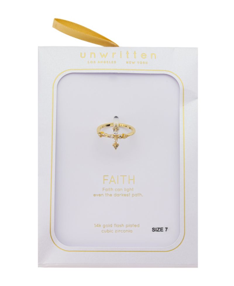 Gold-Tone Cubic Zirconia Cross Ring