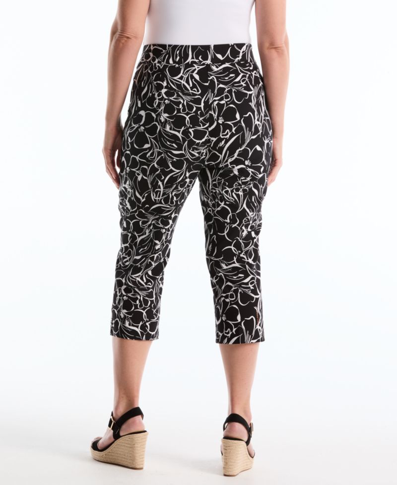 Petite Hibiscus Print Capri Pants with Riveted Vent