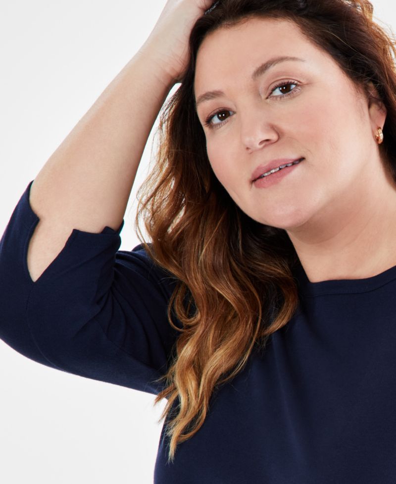 Plus Size 3/4 Sleeve Boat-Neck Top