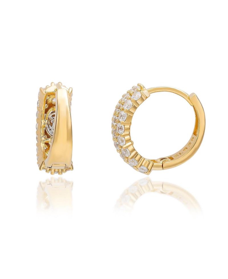 Sterling Silver Cubic Zirconia Pave Three-Row Huggie Hoop Earrings